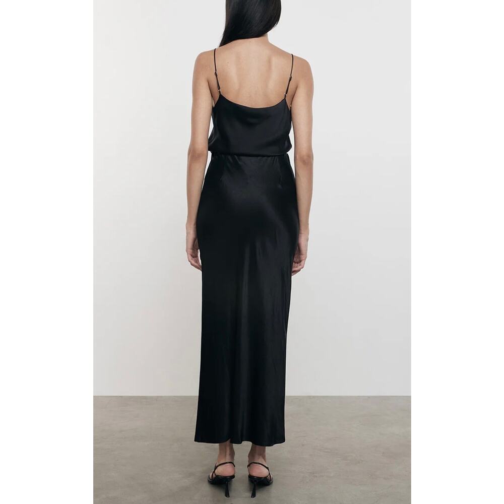 ENZA COSTA Satin Bias Cut Skirt Womens Small 1 Black Midi Pull on Slip Maxi NWOT - Picture 3 of 16